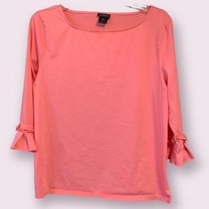 Ann Taylor Factory Pink Bell Pleated Sleeve Pullover Top (size L)